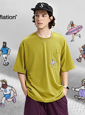 inflation美式街头刺绣口袋T恤春夏新品科技六合一凉感速干百搭