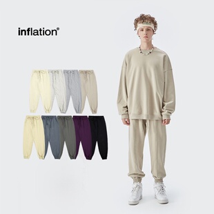 高街运动裤 inflation美式 复古460g克重重磅毛圈休闲纯色厚卫裤