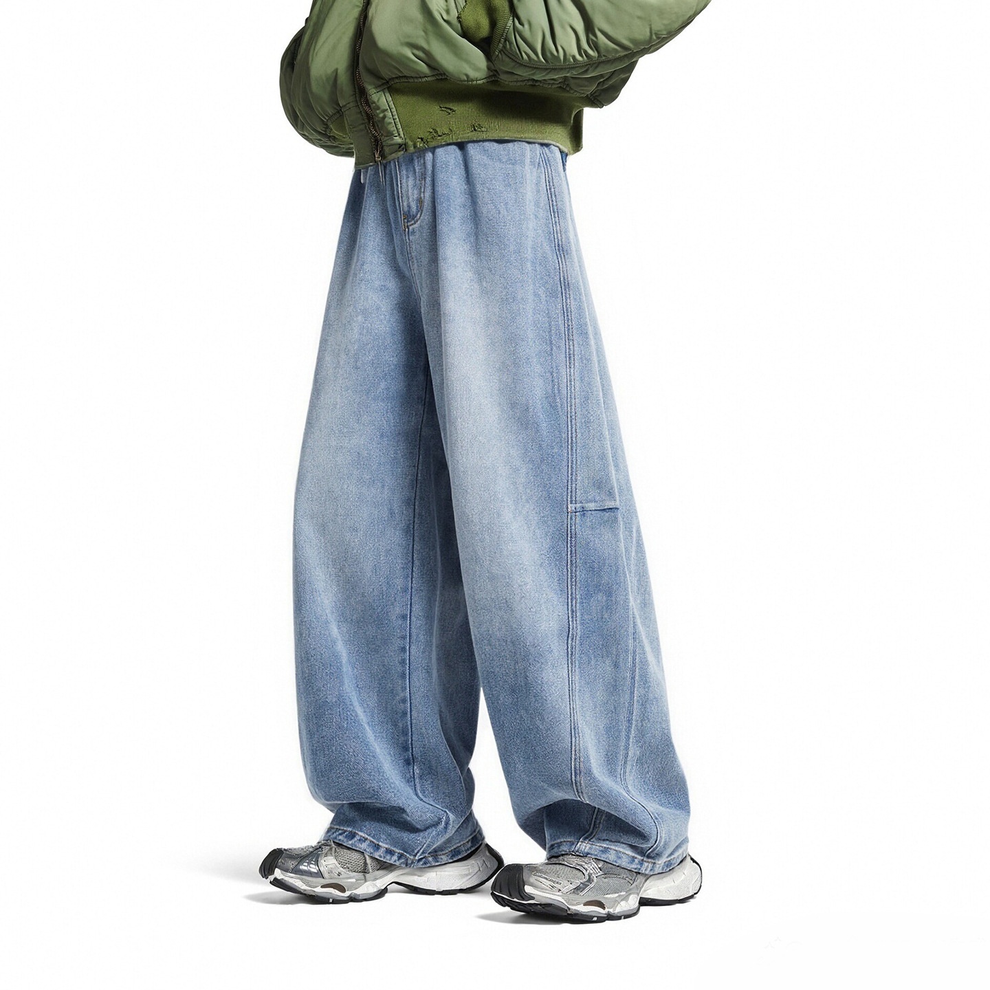 inflation 美式复古阔腿工装牛仔裤水洗做旧混纺百搭休闲裤新款