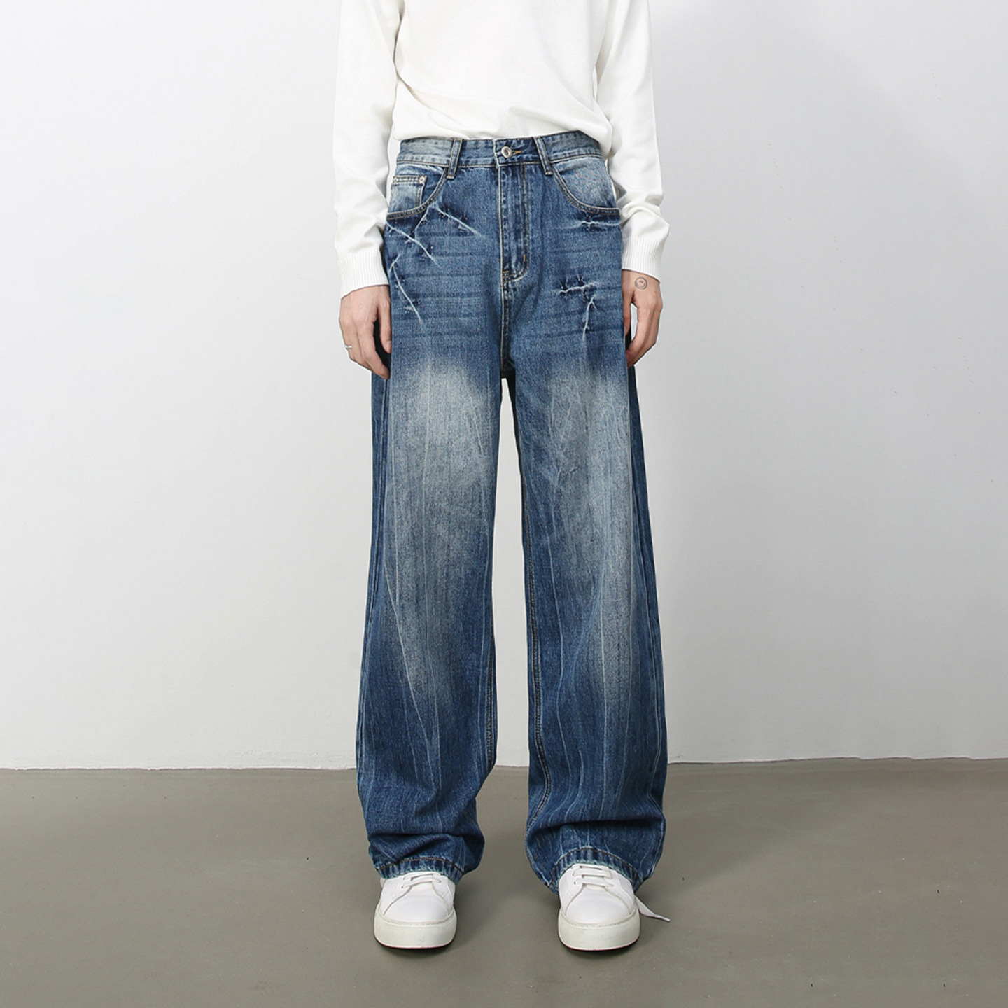 inflation美式闪电裂纹牛仔裤25秋季新品水洗复古潮牌高街流仔裤