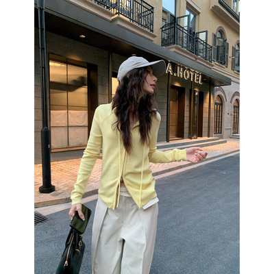 NEIHE内赫2025年秋季新款休闲百搭连帽针织开衫女上衣NH257120