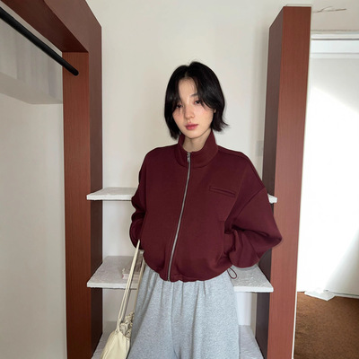 TTOO VOUIS秋季2220打底背心拉链短款长袖翻领卫衣外套两件套女