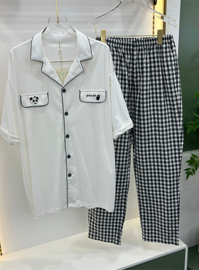 专柜同款随棉睡衣男士夏季新款冰格棉梭织翻领格子家居服CB24087