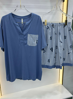 专柜同款随棉睡衣男士夏季新款樱花棉针织V领简约家居服CA14166