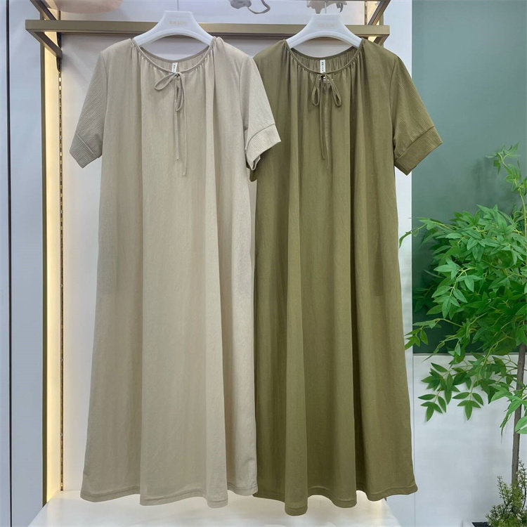 25新款夏季随棉睡裙女士慕斯棉麻垂线中长款休闲家居服DG15082