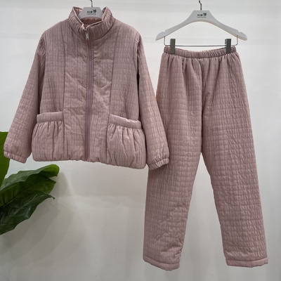 随棉冬季新款拉链立领双层夹丝棉薄夹棉女款家居服睡衣HD75420