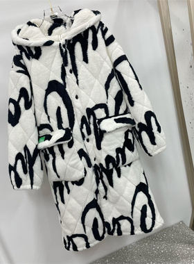 专柜同款亲嘴猫睡衣男士冬季新款时尚印花长款连帽家居服J36356