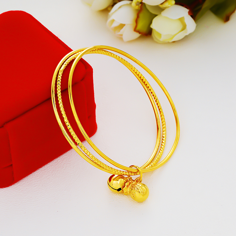 新款沙金三圈手环女款福袋仿黄金色时尚个性镀金手镯首饰久不掉色