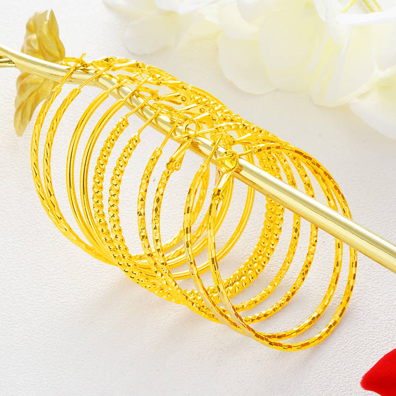 仿黄金色耳环女大号个性耳饰满天星光面螺纹圈圈沙金耳圈时尚饰品