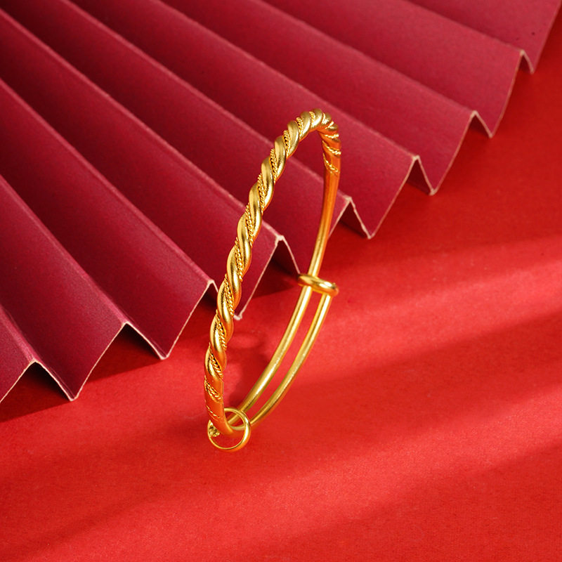 古法沙金麻花活口手镯可调节金店同款香气质时尚女款扭纹推拉手镯