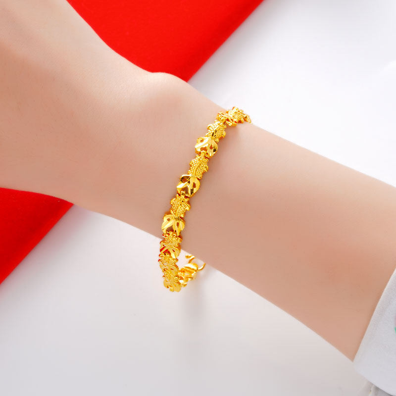 越南沙金手链女仿真黄金久不掉色镀24k金简约金鱼幸运珠欧币首饰