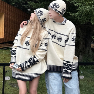 2025新款情侣装秋冬ins超火毛衣男女韩版宽松法式针织衫外套潮牌
