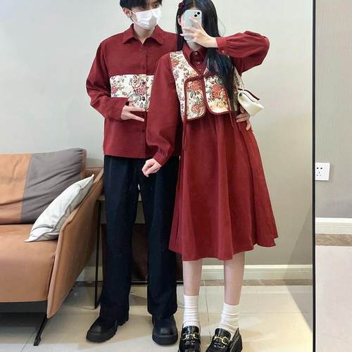 情侣装小香风连衣裙红色小个子
