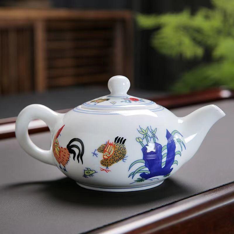 中式鸡缸杯茶具套装大明成化斗彩仿古茶杯茶盘家用大鸡公茶壶