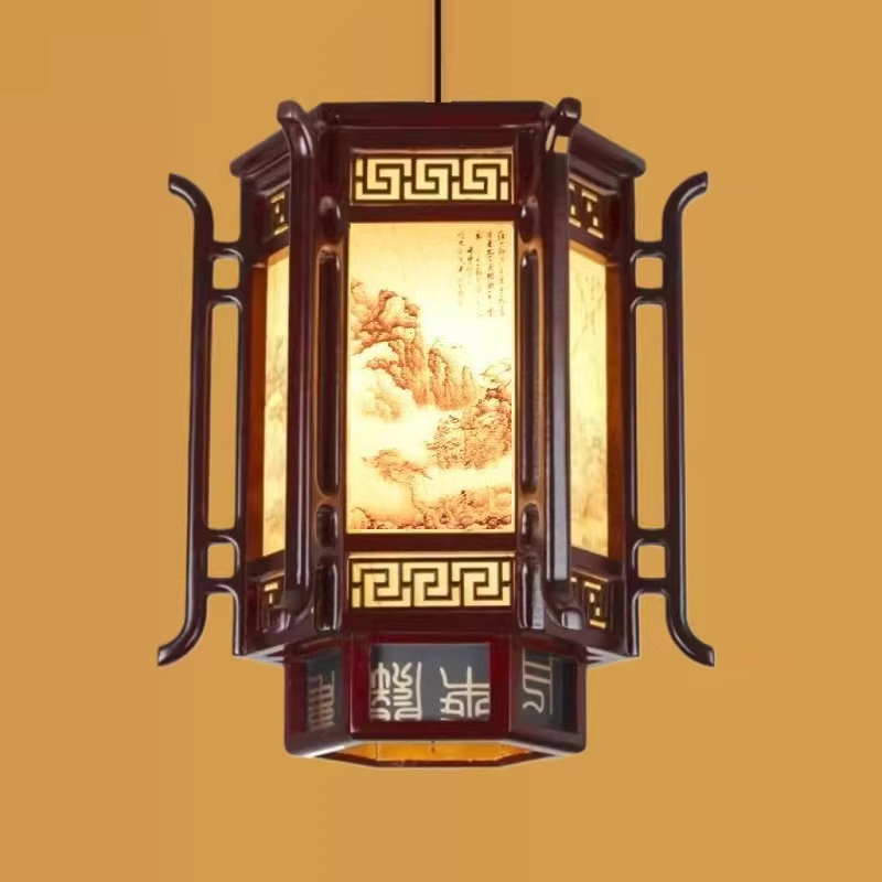 实木灯笼仿古中式吊灯阳台走廊过道中国风古建筑六角宫灯门头户外