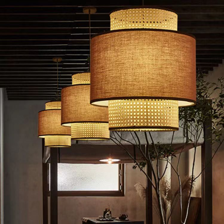 新中式餐厅吊灯田园风格日式吊灯简约现代吧台民宿餐饮店藤艺吊灯