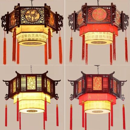 中式复古吊灯实木中国风古风酒店餐厅火锅店餐饮饭店包厢仿古灯笼