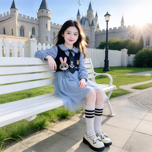 女童朱迪兔子警官连衣裙套装春款大童学院风马甲网纱公主裙两件套