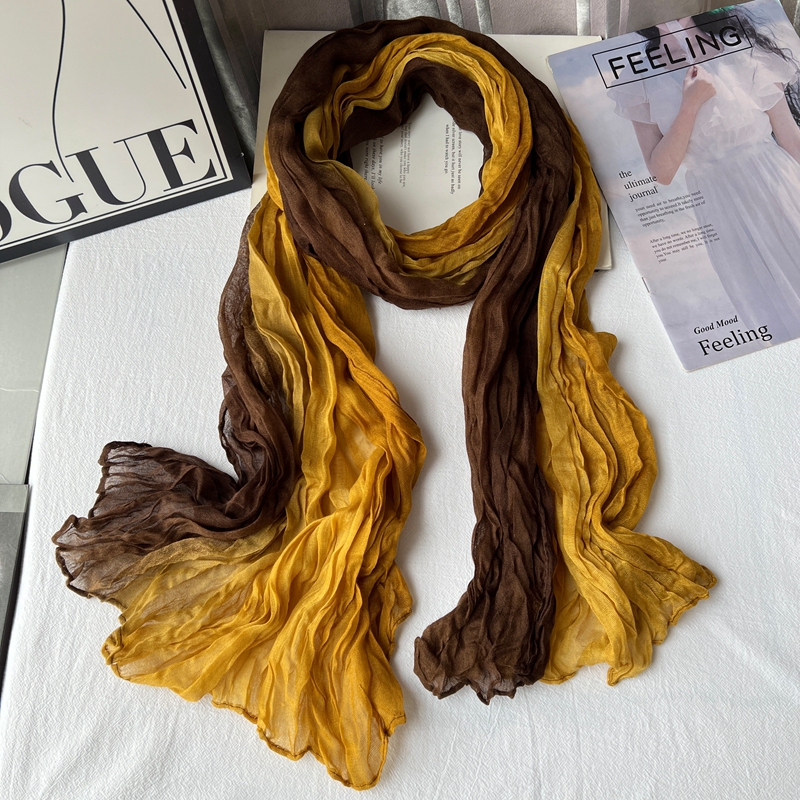 春秋冬季双色渐变色棉麻围巾女薄款韩版时尚文艺百搭学生长款丝巾