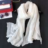 禅舞围巾苎麻棉麻围巾女纯色超大加长款 披肩两用文艺褶皱亚麻丝巾