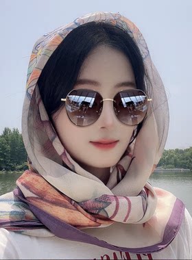 大方巾丝巾女夏季旅游拍照防晒头巾复古印花披肩百搭薄款系脖围巾