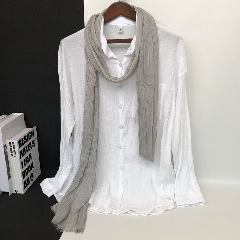 thumbnail for Dark Green Cotton and Linen Scarf for Women, Thin Style, Versatile for Spring and Autumn, Narrow Style, Neck Protection, Long Strip, Decorative Solid Color Silk Scarf for Summer