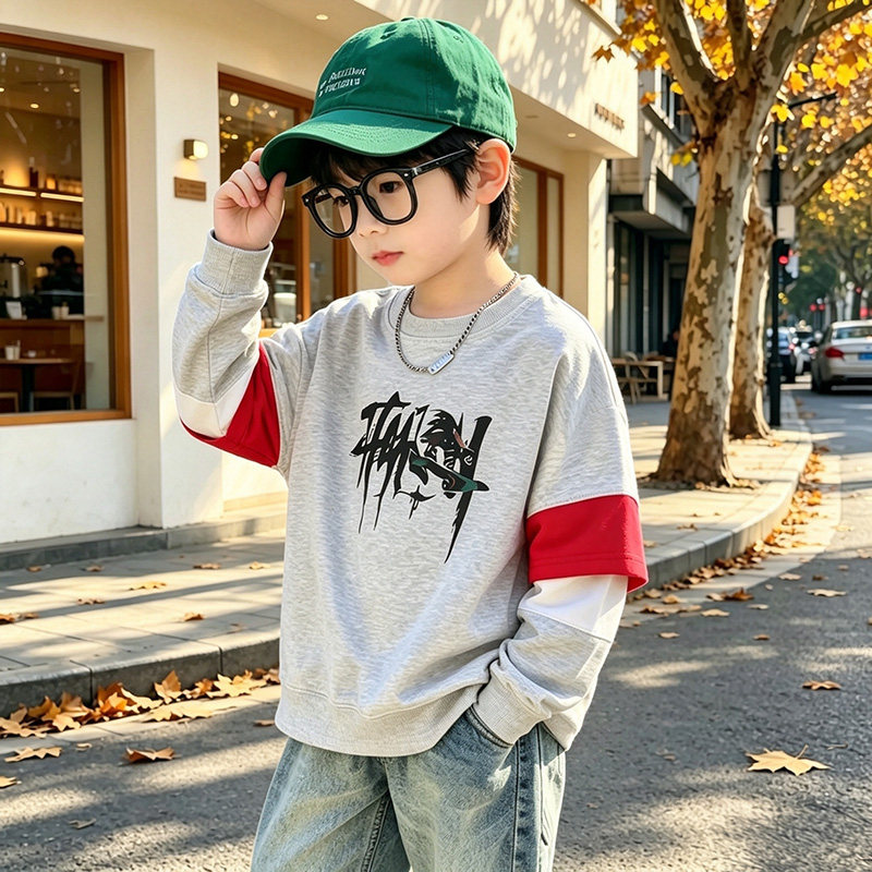 男童春装假两件卫衣2024