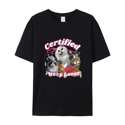 CERTIFIED PUSSY LOVER 男款设计感宽松短袖夏季纯棉印花T恤