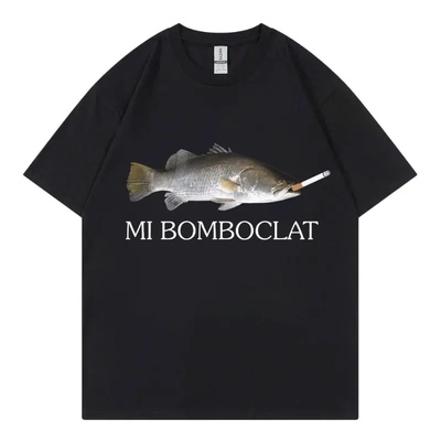 Funny Mi Bomboclat Fish Meme 短袖T恤男女大学生情侣装棉质TEE