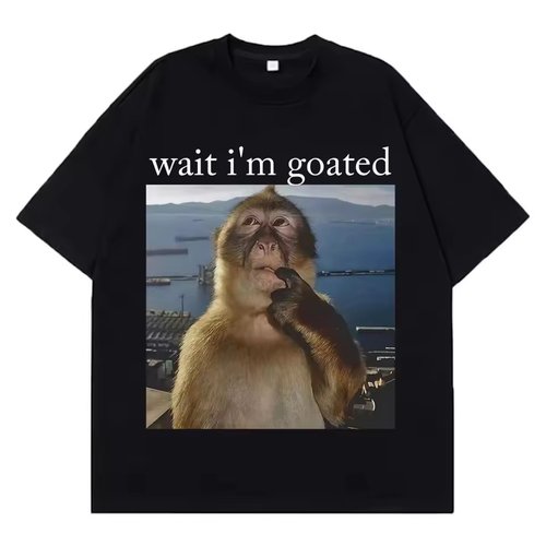 Wait I'm Goated 趣味思维猴子印花T恤男女夏季个性表情包短袖TEE