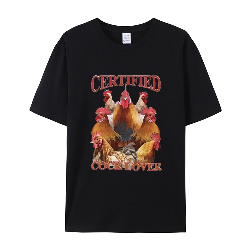 Certified Cock Lover搞笑创意复古T恤短袖圆领上衣公鸡爱好者Top