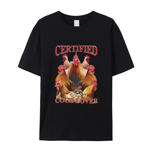 Certified Cock Lover搞笑创意复古T恤短袖圆领上衣公鸡爱好者Top