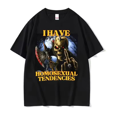 SHomosexualTendencies Funny Hard Skeleton Meme短袖T恤男女棉