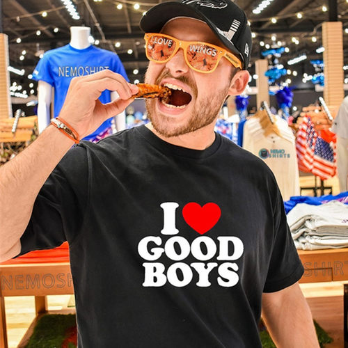 I LOVE GOOD BOY 箭头趣味英文T恤情侣搞怪梗短袖男女美式上衣棉
