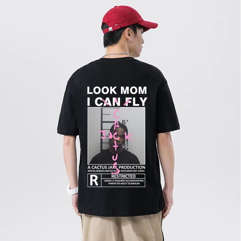 TRAVIS SCOTT LOOK MOM I CAN FLY乐队人物印花T恤仙人掌短袖男女,男装,T恤,淘宝优惠券,粉丝福利购,淘宝优惠卷