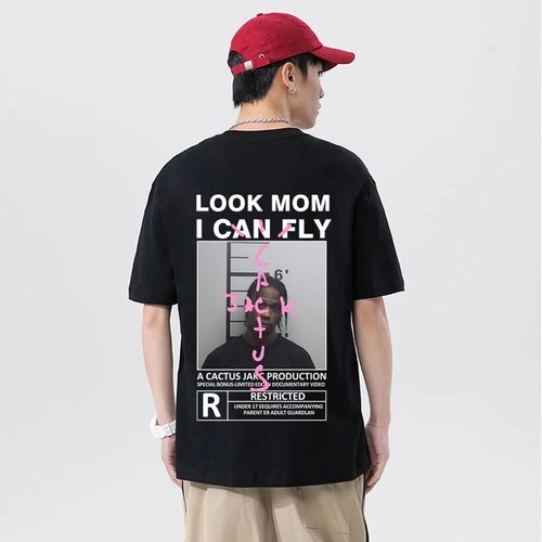 TRAVIS SCOTT LOOK MOM I CAN FLY乐队人物印花T恤仙人掌短袖男女