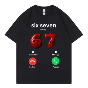 67 Is Calling 趣味短袖夏季纯棉个性时尚圆领T恤男女情侣打底衫