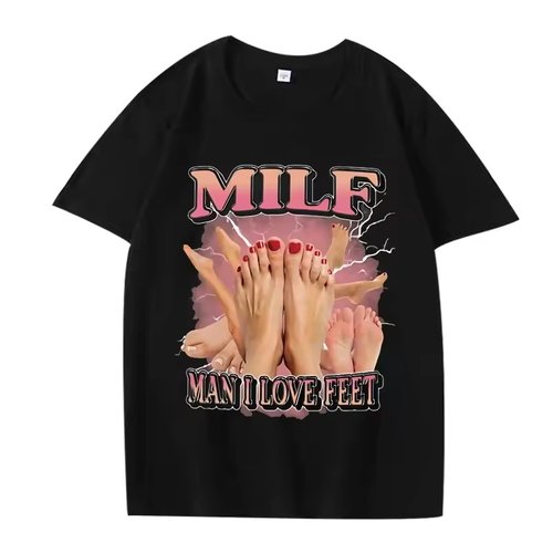 MILF Man I Love Feet 男人我爱脚图案印花短袖T恤男女有趣的上衣
