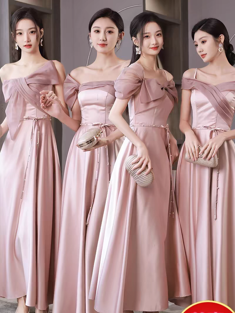 出租赁借绿色缎面伴娘服2025新款小众姐妹团仙气质显瘦晚礼服长裙