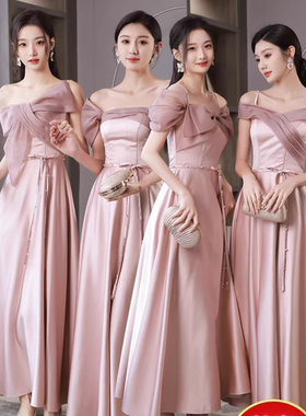 出租赁借绿色缎面伴娘服2025新款小众姐妹团仙气质显瘦晚礼服长裙