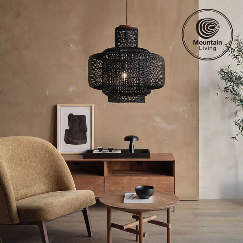 Mountain Living进口手工藤编客厅吊灯大厅主灯黑色高