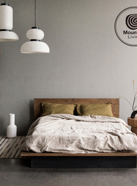 Mountain Living进口柚木家具纯实木床主卧大床架1米8复古中古风