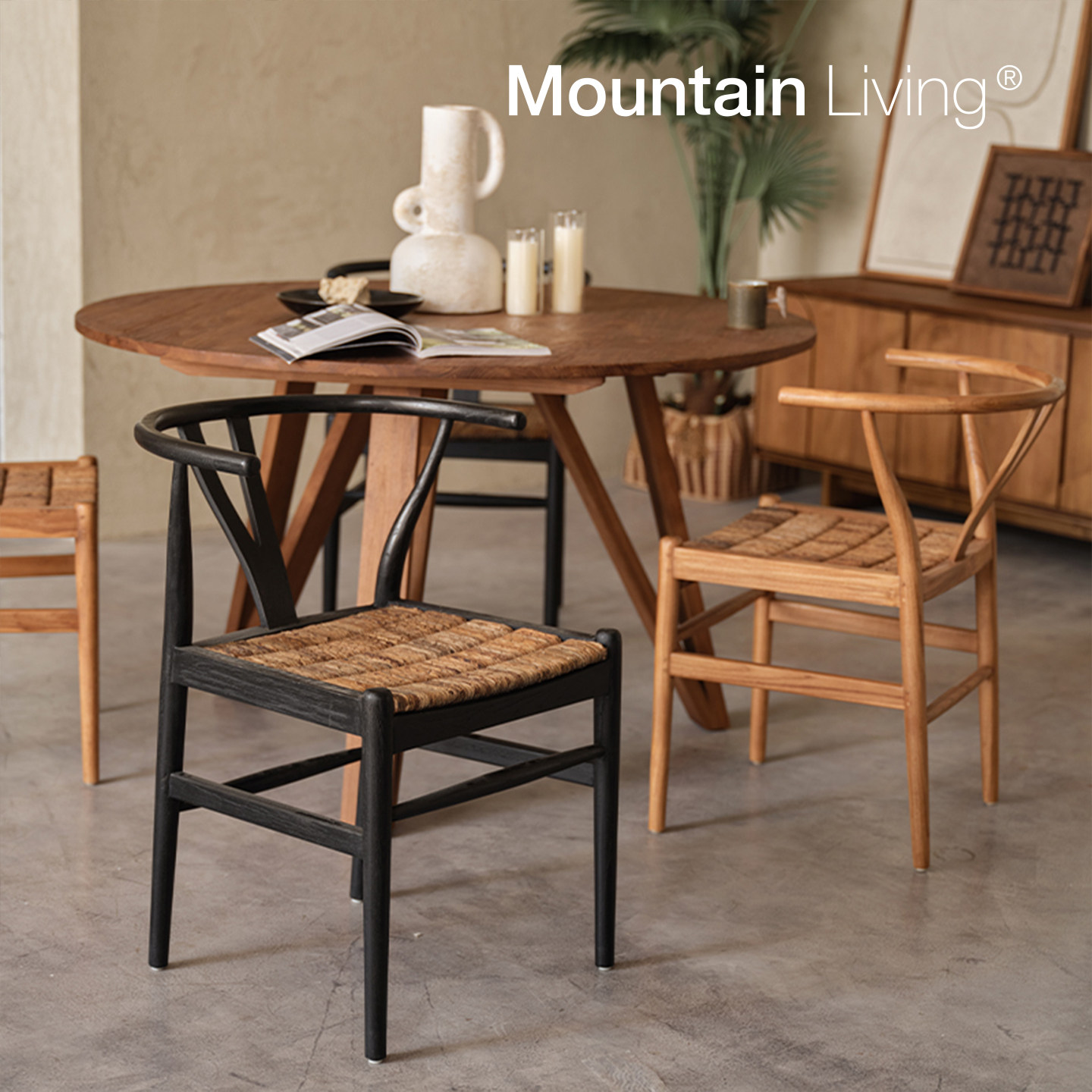 MountainLiving进口老柚木家具实木餐椅复古圈椅中古风餐桌椅家用