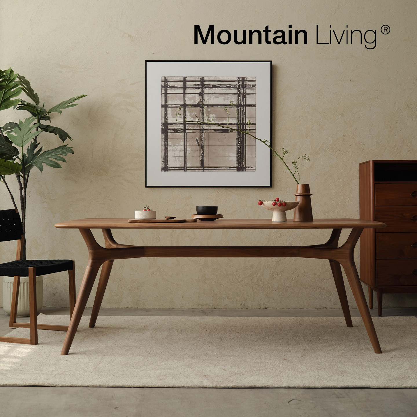 MountainLiving进口柚木家具纯实木餐桌长方形中古风高端原木家庭