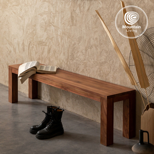 MountainLiving进口柚木家具原木长凳纯实木长条凳餐桌凳子中古风