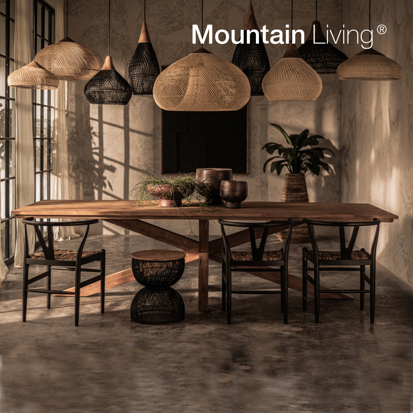 MountainLiving进口老柚木家具纯实木餐桌长方形长桌大板中古大桌
