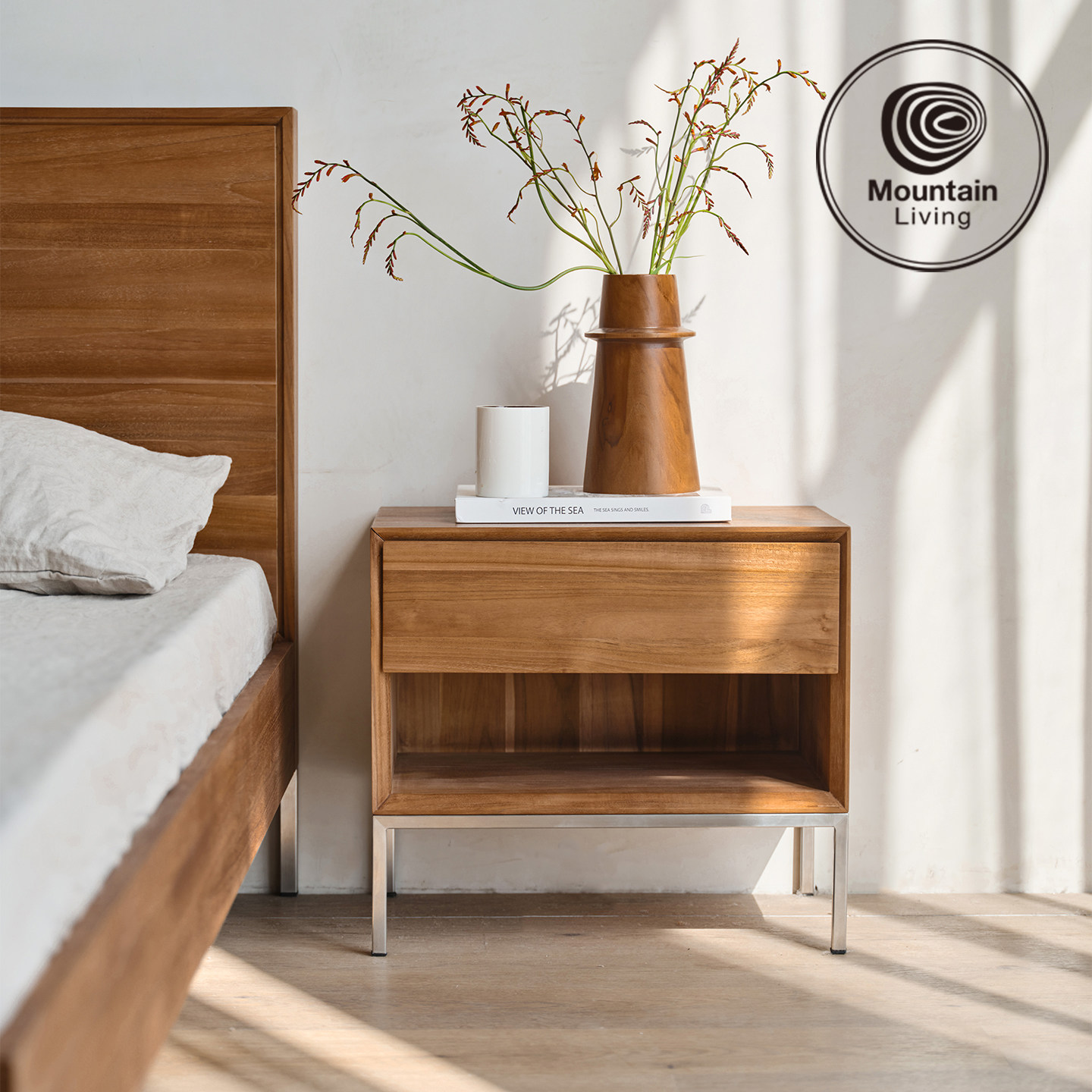 Mountain Liivng进口柚木家具实木床头柜家用卧室小型