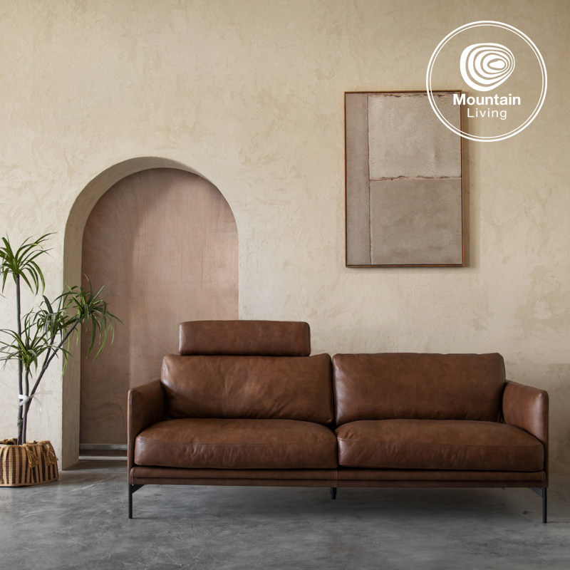 MountainLiving进口头层牛皮真皮沙发客厅家具驼棕色高