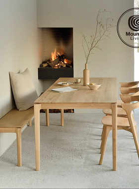 ethnicraft进口白橡木纯实木木头长条凳长凳餐桌餐凳床尾凳中古