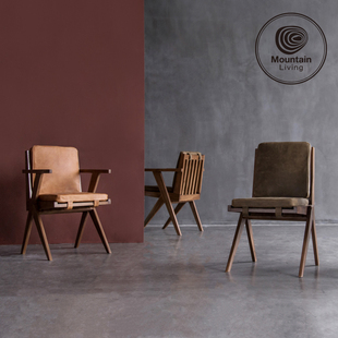 Mountain Living进口柚木家具实木餐椅单椅餐桌椅中古风高端真皮